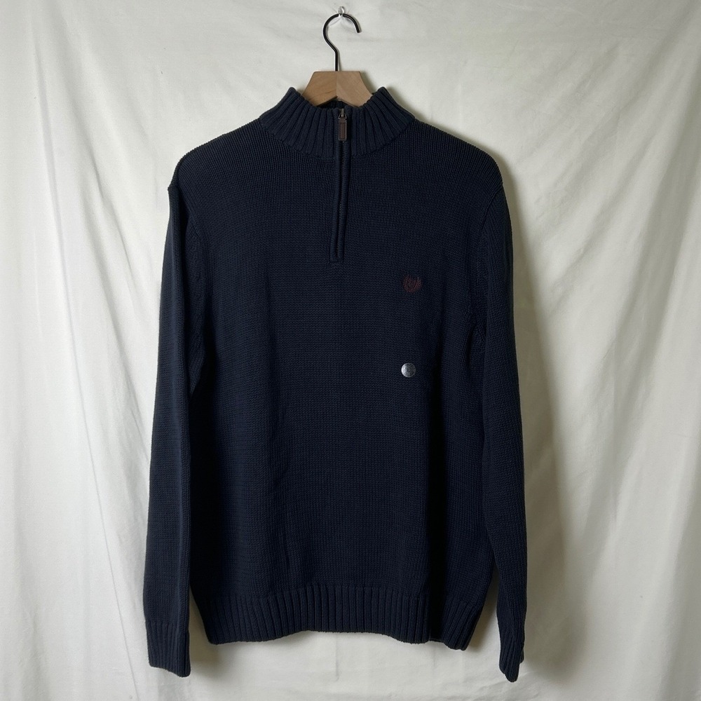 Chaps Mens 100% Cotton Quarter Zip Pullover Sweater Size L Navy Blue Classic NEW